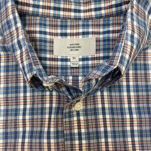 JACK SPADE Men shirt sz XL Plaid Blue Pink Button down Classic Office preppy